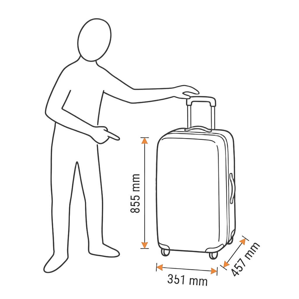 Medium suitcase size guide for 351 × 457 × 855 mm